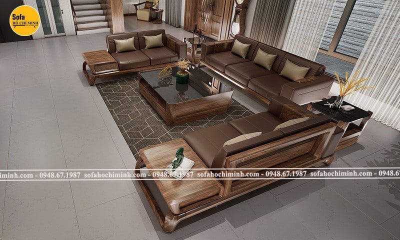 Ghế sofa gỗ bọc nệm khung gỗ óc chó